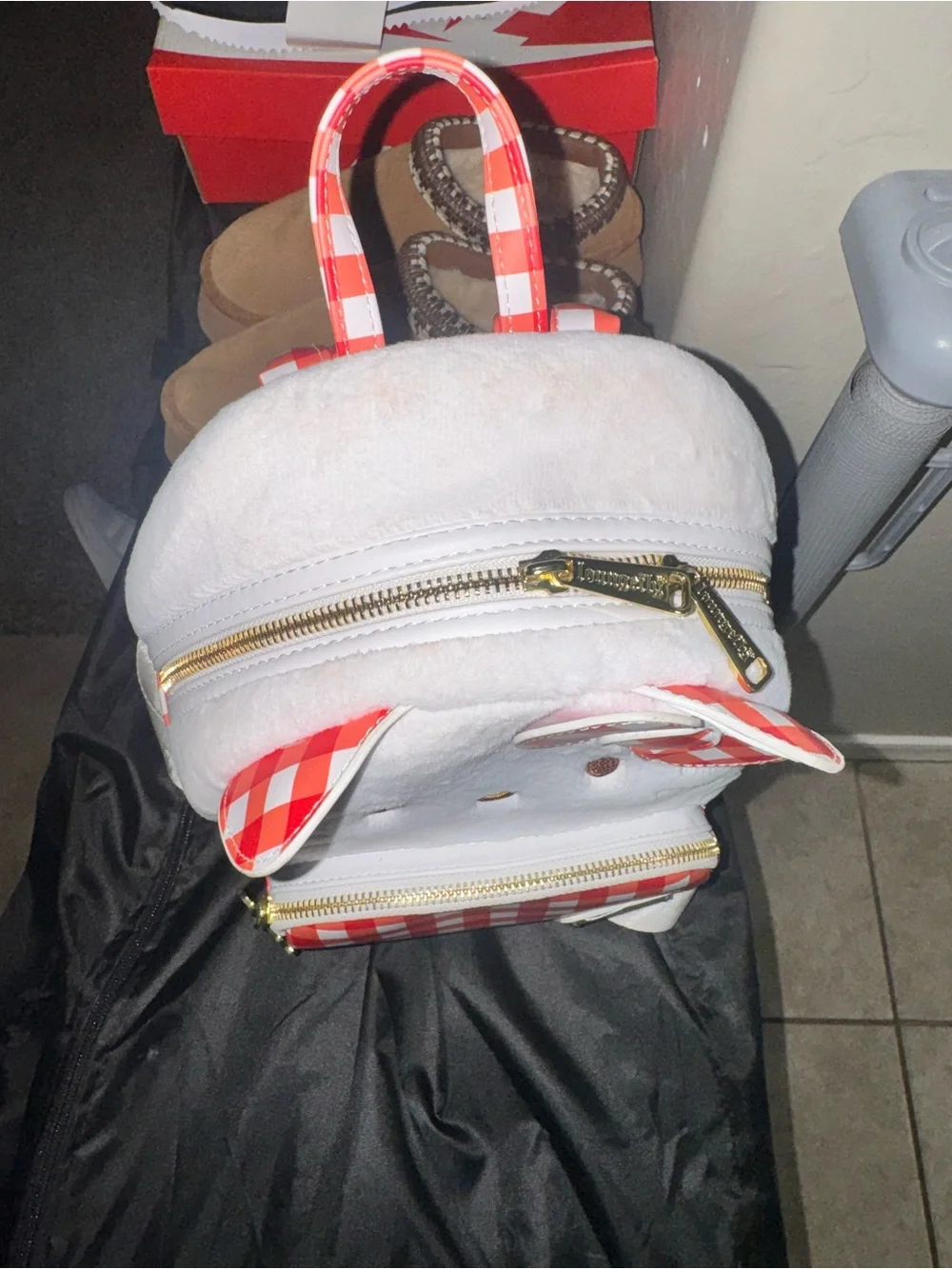 Sanrio Hello Kitty White Plush Mini Backpack with Red Gingham
